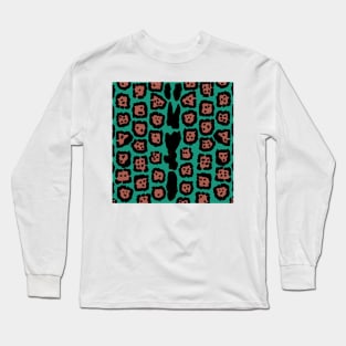 Jaguar Pattern in Watermelon on Aqua Blue Long Sleeve T-Shirt